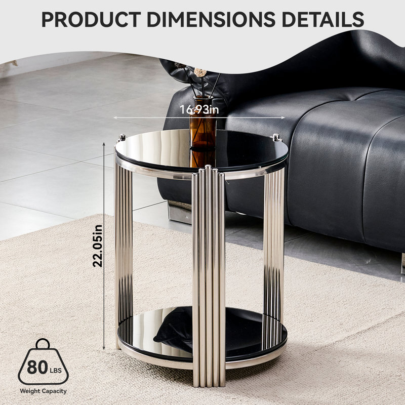 Tables de bout modernes avec rangement, structure en acier de verre noir pour la maison