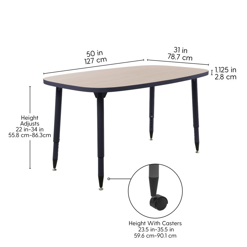 Table d'activité rectangulaire thermofusionnée avec pieds fuselés réglables 31 x 50 Adapte, Sable asiatique, Marine