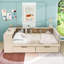 Lit de jour en bois avec tiroirs de rangement, tablettes, station de charge et tête de lit tapissier-617190520-617190523