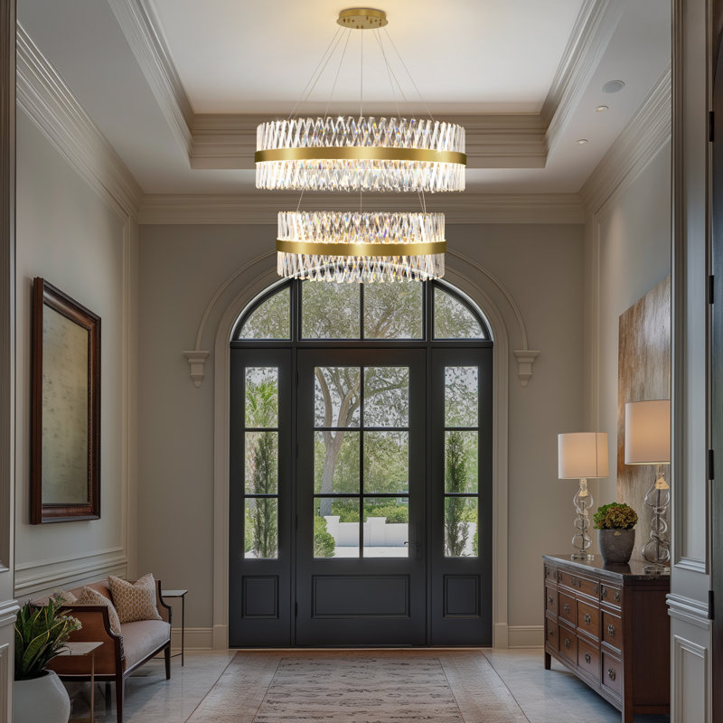Stith Dimmable Modern Tiered Led Chandelier With Crystal Accents