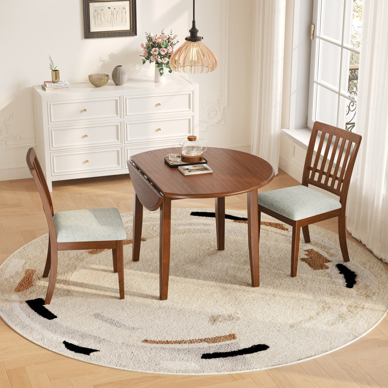 Ensemble de table de salle à manger 3 pièces pour 2 personnes, 1 table de salle à manger pliante en bois + 2 chaises rembourrées, conception compacte pour les petits appartements et les salles à manger