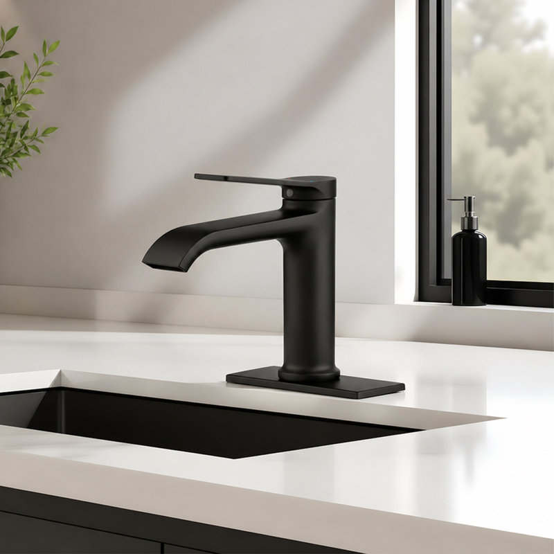 Single-Hole Single-Handle Bathroom Faucet With Drain Assembly, Matte Black