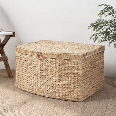 Ludmilla Rectangular Curve Water Hyacinth Woven Wicker Trunk with Handles - 26" x 19" x 14" - Natural Brown - For Clothes, Toys, Magazines and Book Storage