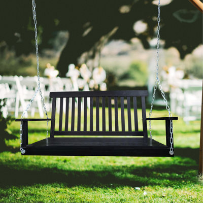 Wood Bench Swing With For Outdoor Spaces. Black, 800 Lbs Weight Capacity, Easy To Assemble In Patio, Garden, Yard Front Porch , Made From Natural Wood. Installation Areas