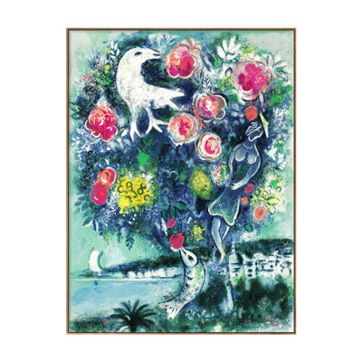 Art mural encadré sur toile avec colombe et poisson par Marc Chagall, décorations pour bureau à domicile (cadre en bois de couleur mince, 12 po x 16 po)