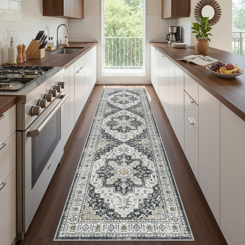 Malila Machine Washable Non-Slip Area Rug, Runner 2' x 8', Black