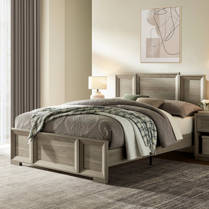 Structure de lit grand en bois Rylo, Lit double, Gris