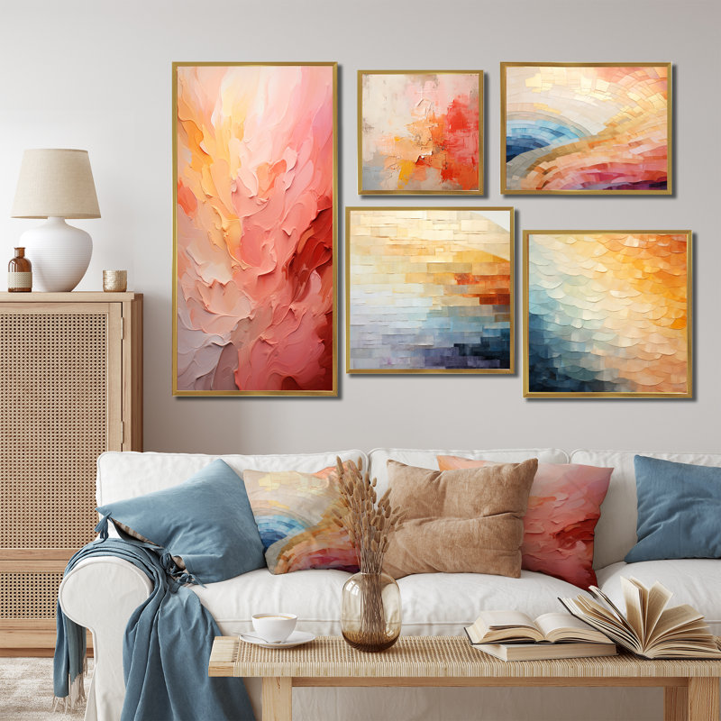 Gradient Grace Artistry - Rainbow Wall Art, ensemble de salon de 5, Cadre flottant noir