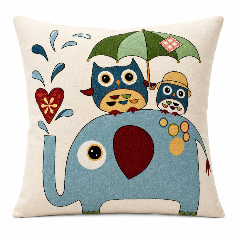 Coussin Elephant and Owls Under An Umbrella