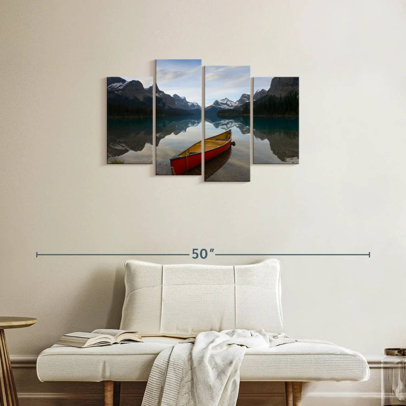 Canot sur le lac Mehar Maligne, H 22 po x l 36 po
