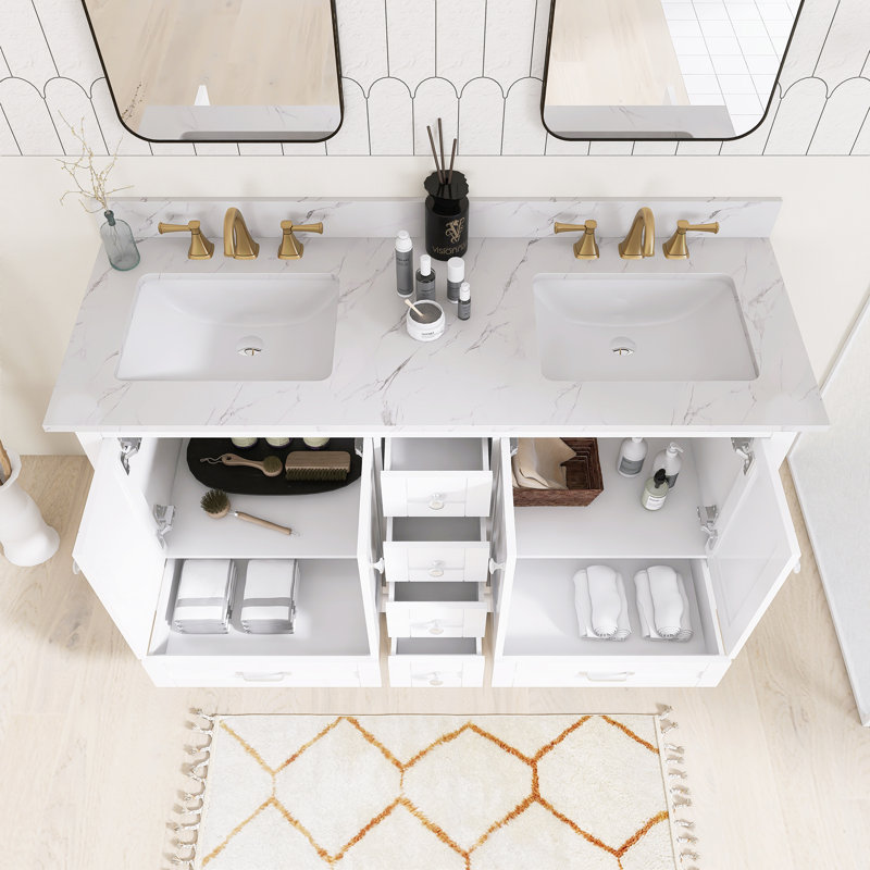 Ensemble de meuble-lavabo autoportant 60 po avec lavabo double 60 po, Blanc