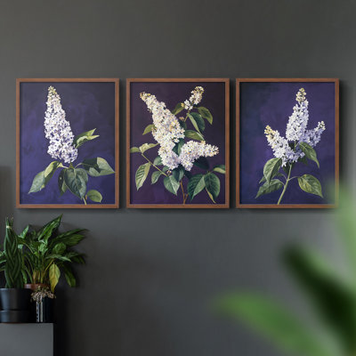 Série d'étude florale Lxxviii - ensemble de 3 estampes giclées encadrées - prêt à être accroché