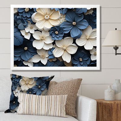 «Blue and White Adorned Violets - Violets», art mural encadré