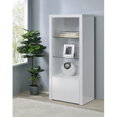 3 - Shelf Media Tower with Storage Cabinet in White High Gloss