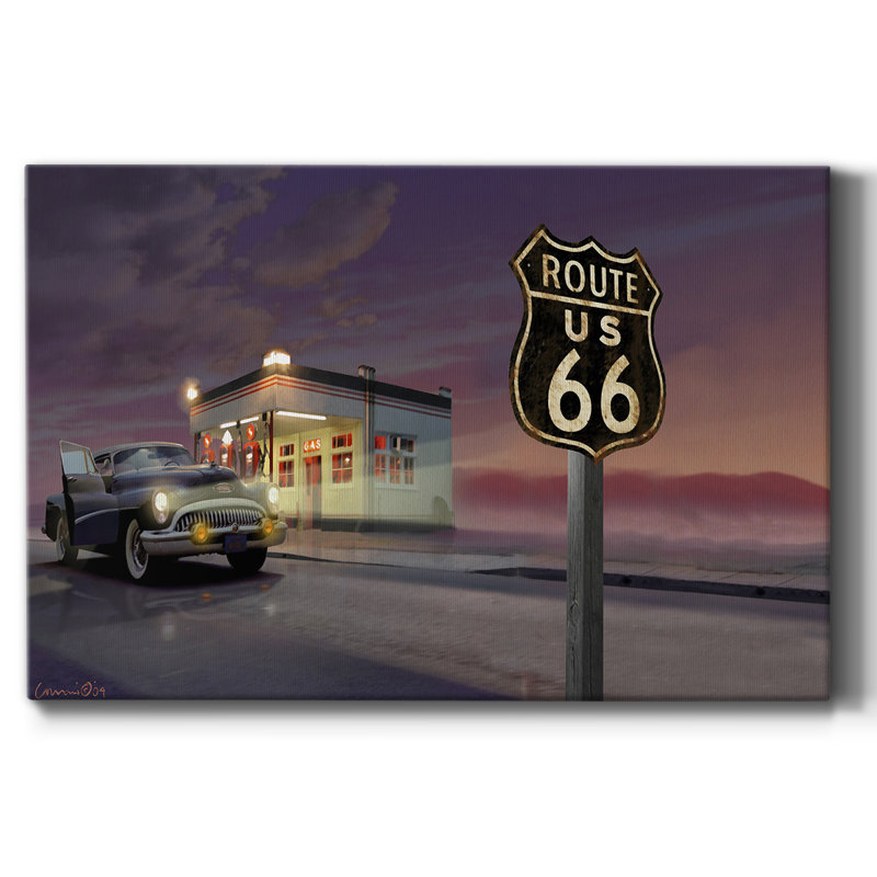 Route 66 - Toile tendue avec châssis de qualité supérieure - prête à être accrochée, H 24 po x l 36 po