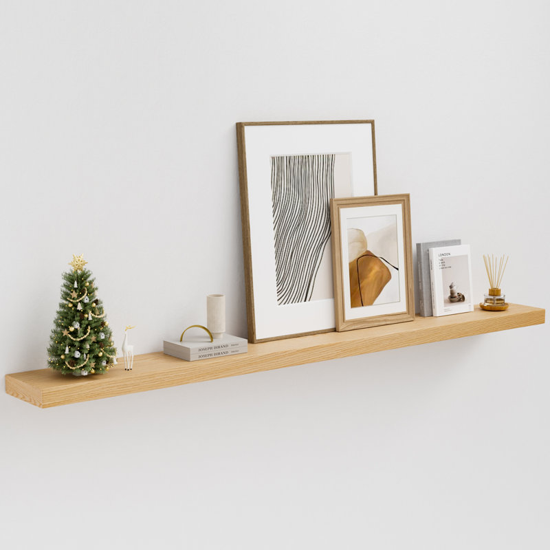 Earnhardt Painted Wood Floating Shelves, Bathroom Wall Shelves 2 Inches Thick, 2" H x 72" W x 8" D, Oak Wood