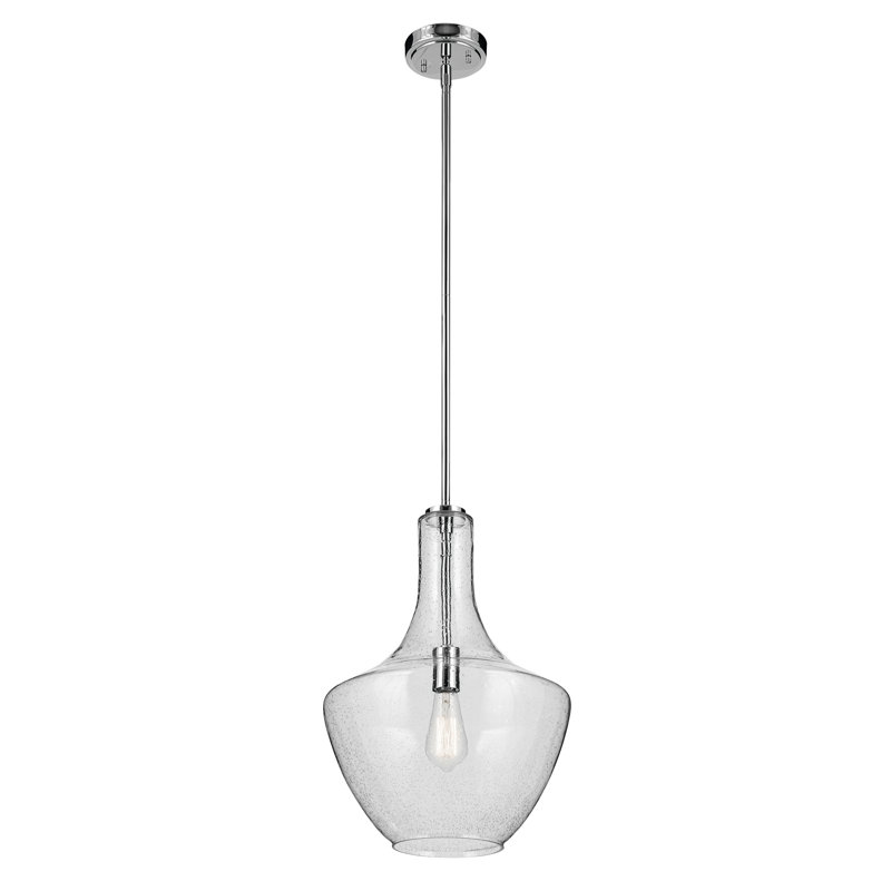 Luminaire suspendu en forme de cloche 1 lumière 19,75 "avec verre bullé transparent, Chrome