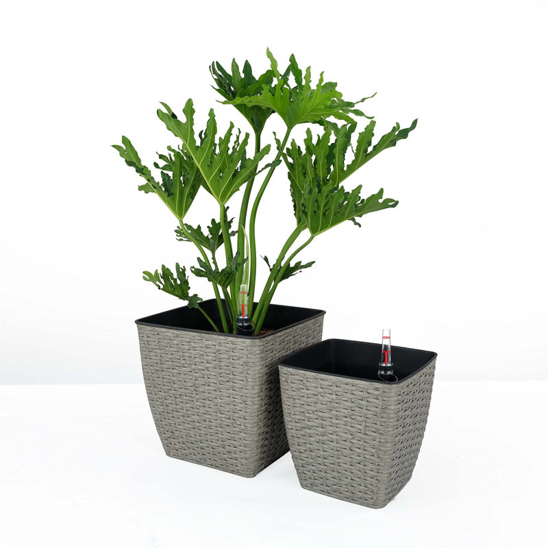 Exquisite Hand-Woven Wicker Self-Watering Planters for All Plants, Gray
