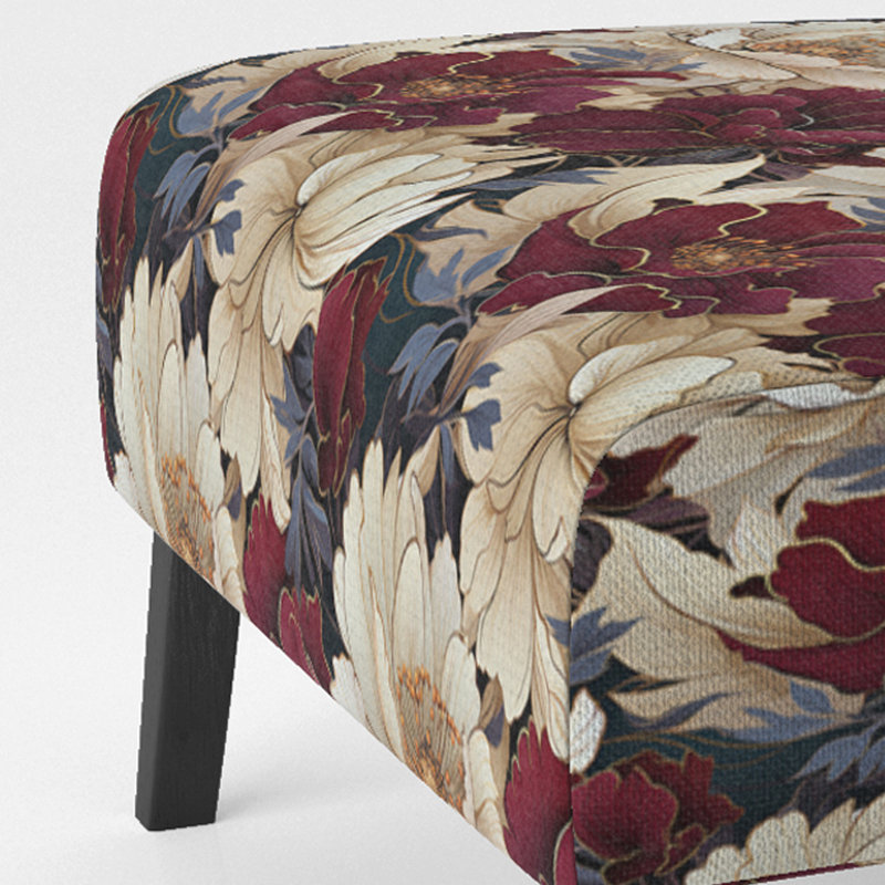 Riches fleurs opulentes de coquelicots beiges et rouges - Fauteuil de chambre rembourré, fauteuil d'appoint doré