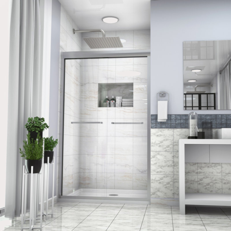 Shower Door 48" W X 76"H Semi-Frameless Bypass Sliding Shower Enclosure, Brushed Nickel