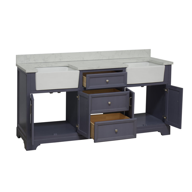 Ensemble de meuble-lavabo double 72 po Emiliano, Gris poudre, Carrare d'ingénierie
