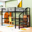 Lit mezzanine double en métal avec bureau intégré, éclairage à DEL et garde-robe compacte-113812545