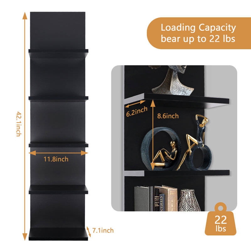 5-tier Floating Wall Shelf, Black