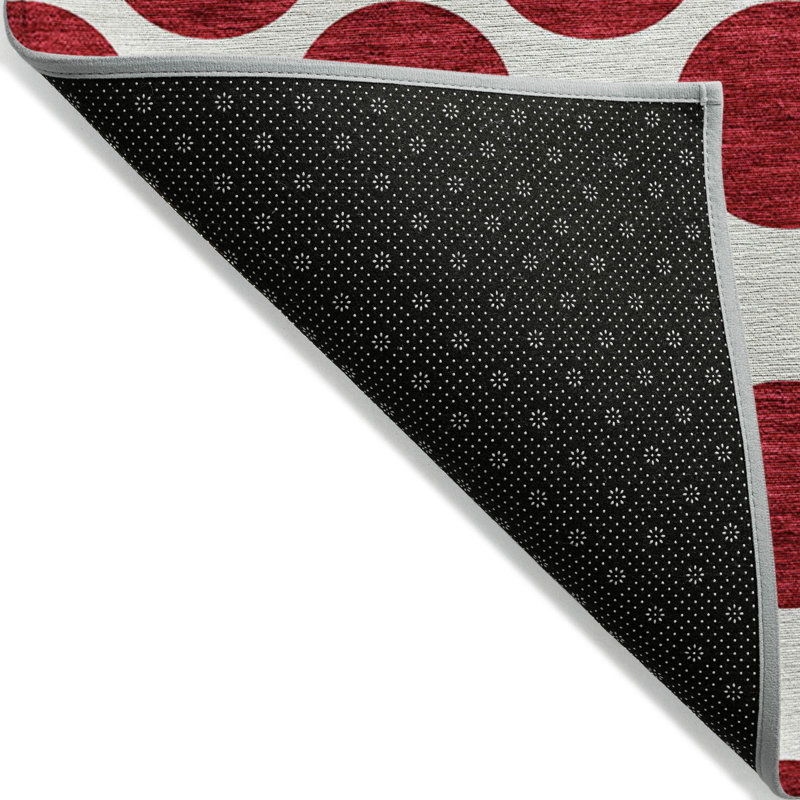 Tapis intérieur lavable à pois rouge et ivoire 5 pi x 8 pi
