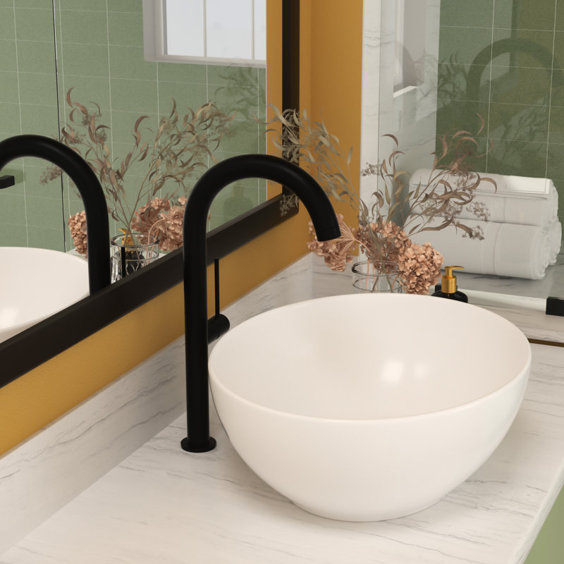 Lavabo de salle de bain ovale moderne en céramique blanche 16 x 13 pouces Modern