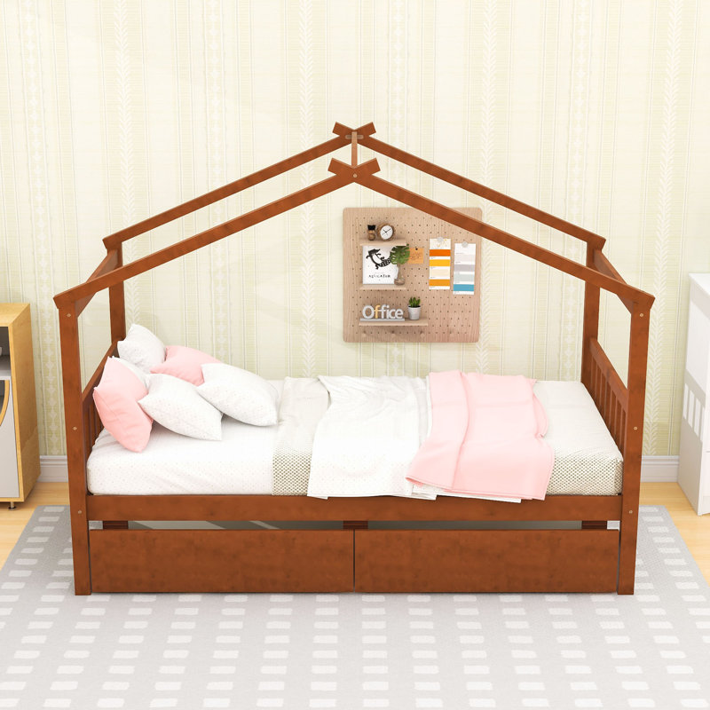Souris Wood Daybed with 2 Big Drawers, Walnut, Twin
