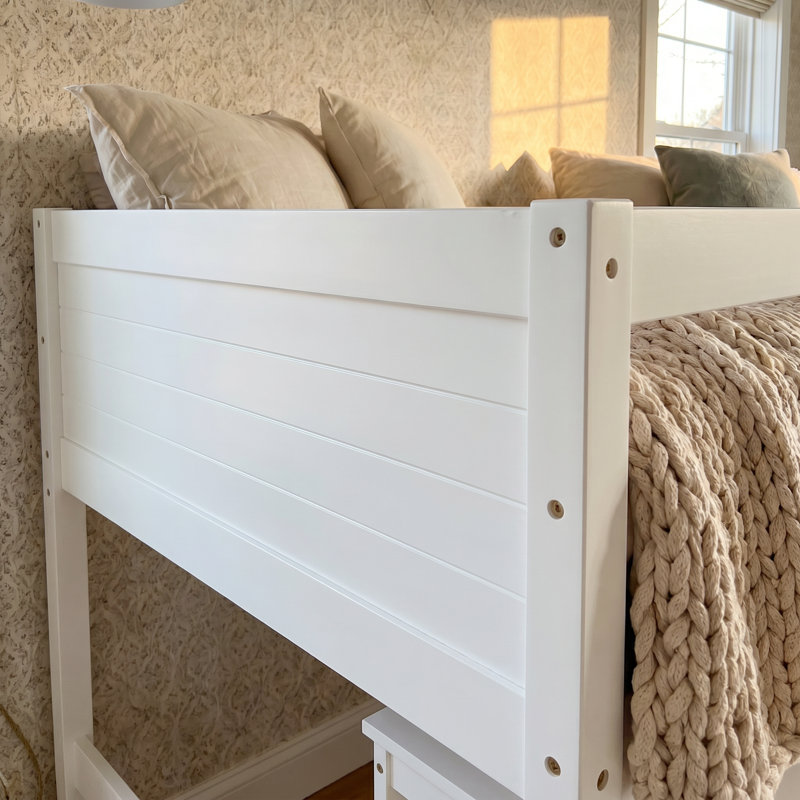 Lit mezzanine pour enfants 44,4 po H blanc avec bureau coulissant