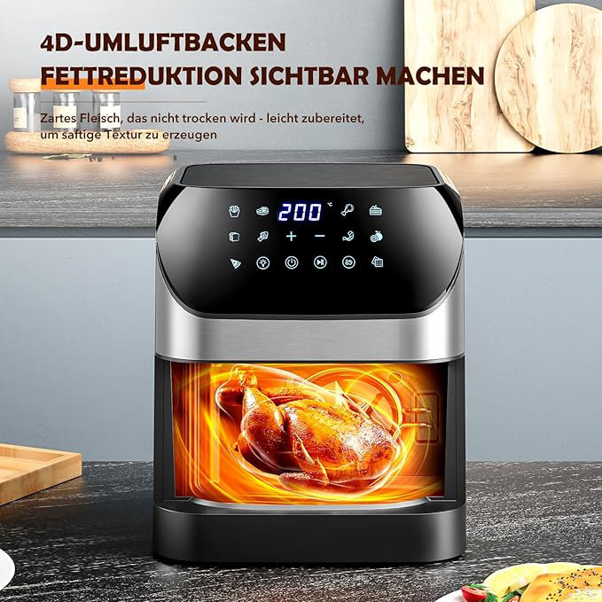 Friteuse à air Oyajia - capacité de 8 l pour un usage domestique, affichage numérique rapide des commandes tactiles du panier de cuisson, minuterie intelligente et réglages de température, cuisson, déshydratation, rôtissage