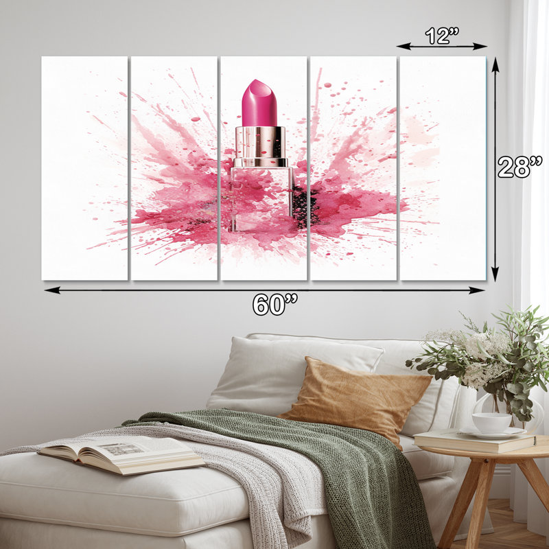 Beauté mondiale, glamour rose, II, reproduction d'art sur toile, 5 panneaux égaux