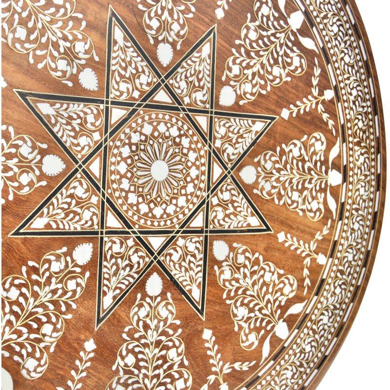 Table Mid-Century fabriquée à la main et incrustée avec motif astral et éléphant