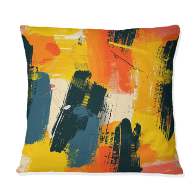 Yellow Brush Strokes - Coussin décoratif moderne
