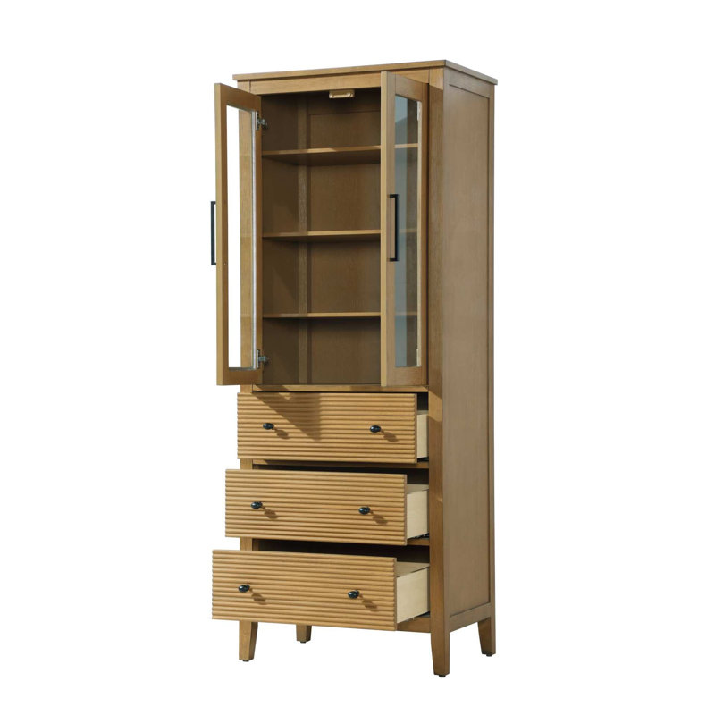 Bath Storage Glass Cabinet, 72" H x 24" W x 18" D, Honey Teak