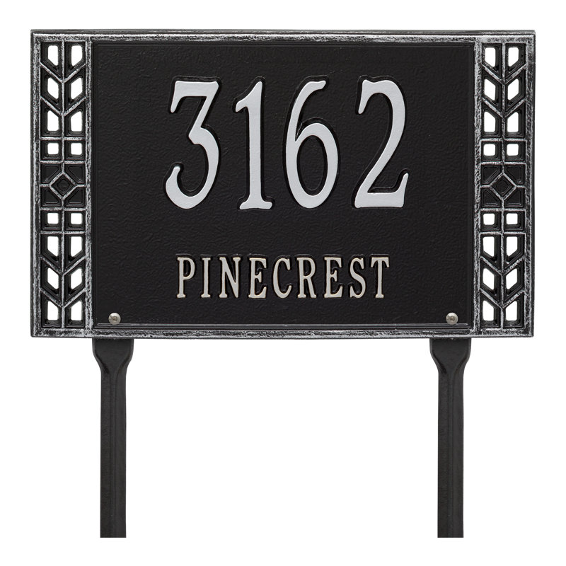 Boston Personalized Standard 2-Line Lawn Address Sign, Black/Silver, Yes