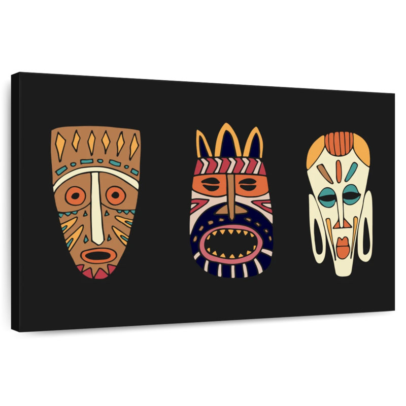 Dessin de masques d'Afrique, H 32 po x l 48 po