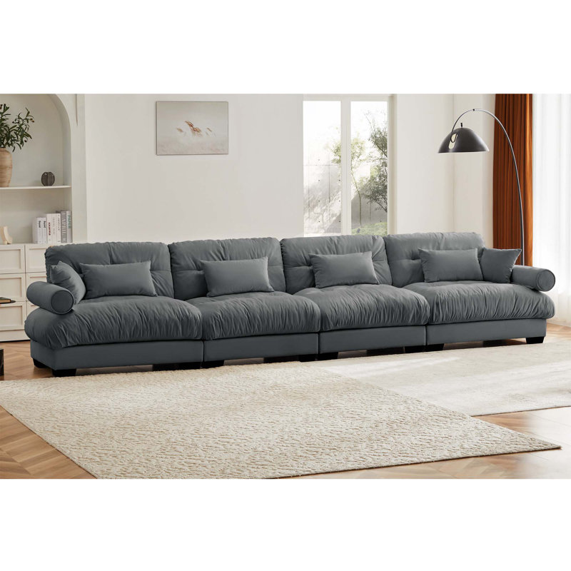 Canapé modulaire surdimensionné à assise profonde et coussins, Velours gris
