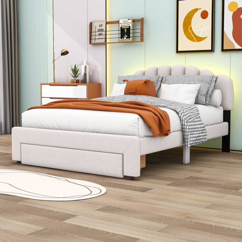 Aureliano Upholstered Platform Storage Bed, Beige