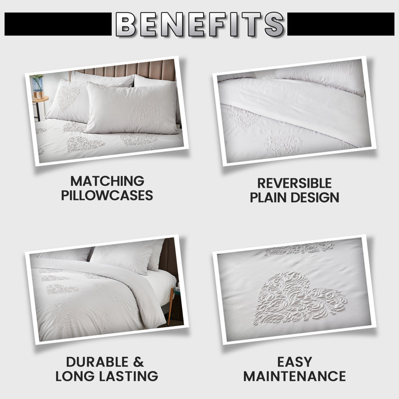 Polyester Geometric Duvet Cover with Pillowcases, 135 x 200 cm, White