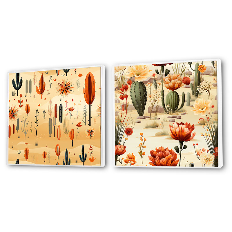 Katie - Ensemble de 2 collages carrés botaniques abstraits, H 36 po x l 73 po, Cadre flottant blanc