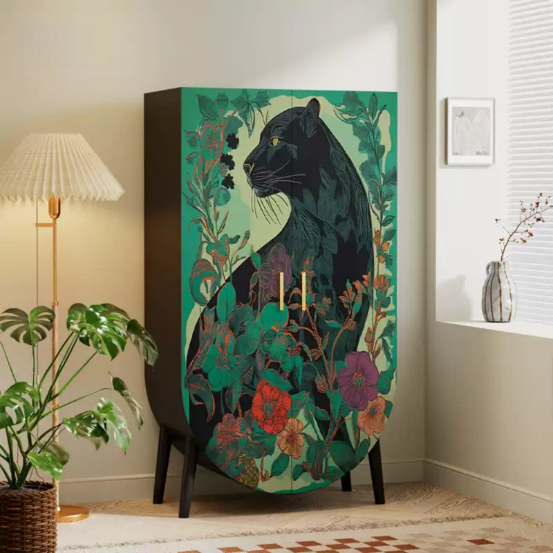 Armoire de rangement moderne à deux portes, Noir/vert