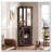72" Tall Farmhouse Wine Cabinet with Barn Door, Home Bar with Acrylic Mirror & Glass Rack