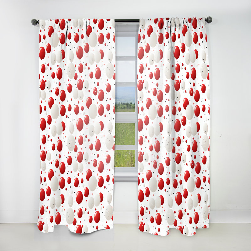 Rideau abstrait à pois Glenley - rouge et blanc Glenland II - 1 panneau, L 52 po x L 84 po