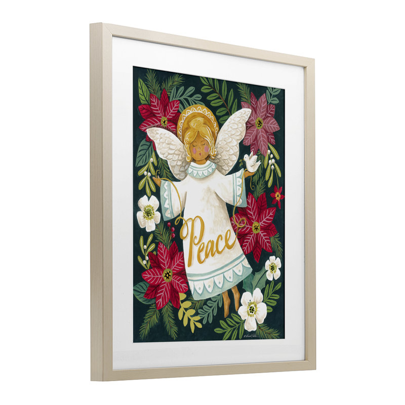 Ange avec paix et botanique, reproduction encadrée sous verre, conception de Diane Kater, H 21 po x l 17 po