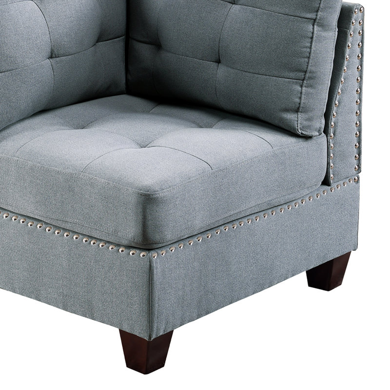 2Pc Modular Gray Fabric Chair, 32"X32"X35" H, With Wood Frame Distinction Linen-Like - 2Pc, H Chair Trait