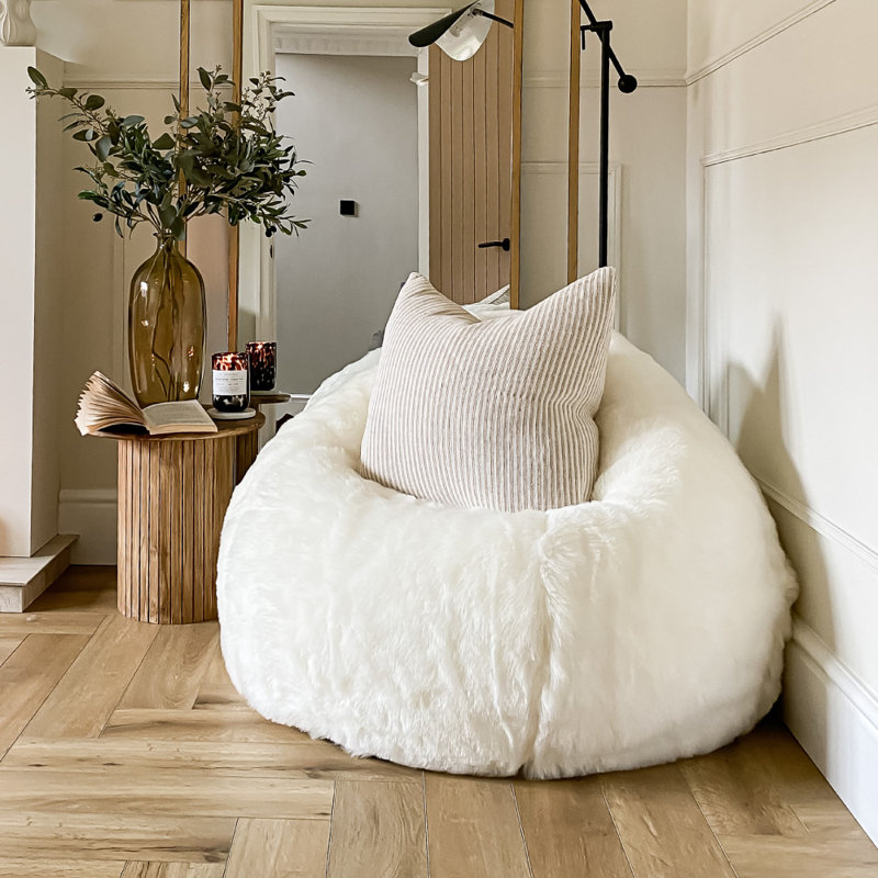 rucomfy Large Faux Fur Beanbag, Natural