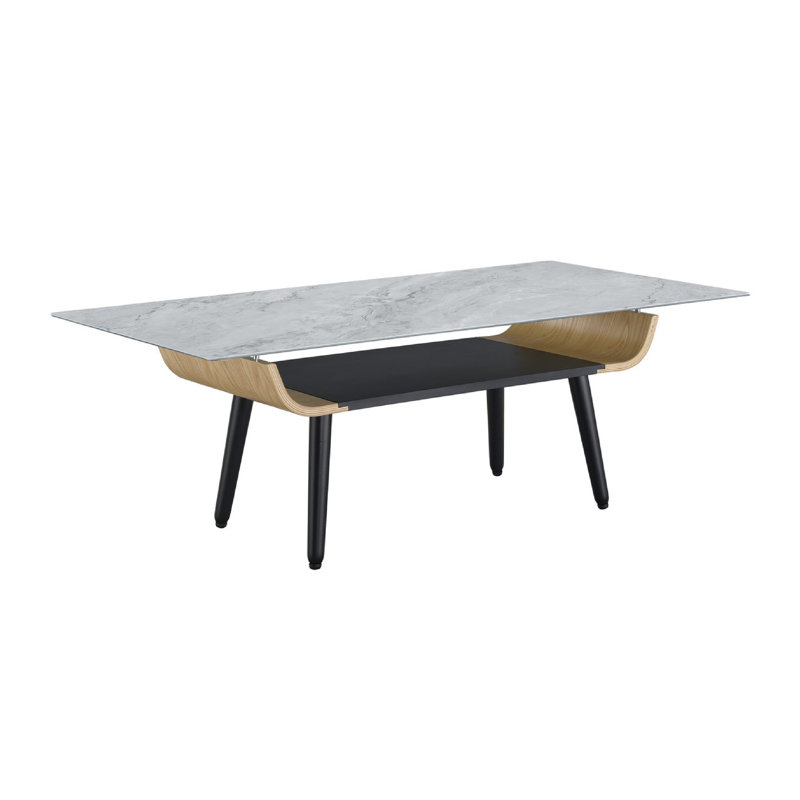 Table basse Nue, marbre en verre imprimé en 3D de 47 pouces, tablette courbée, gris, Gris