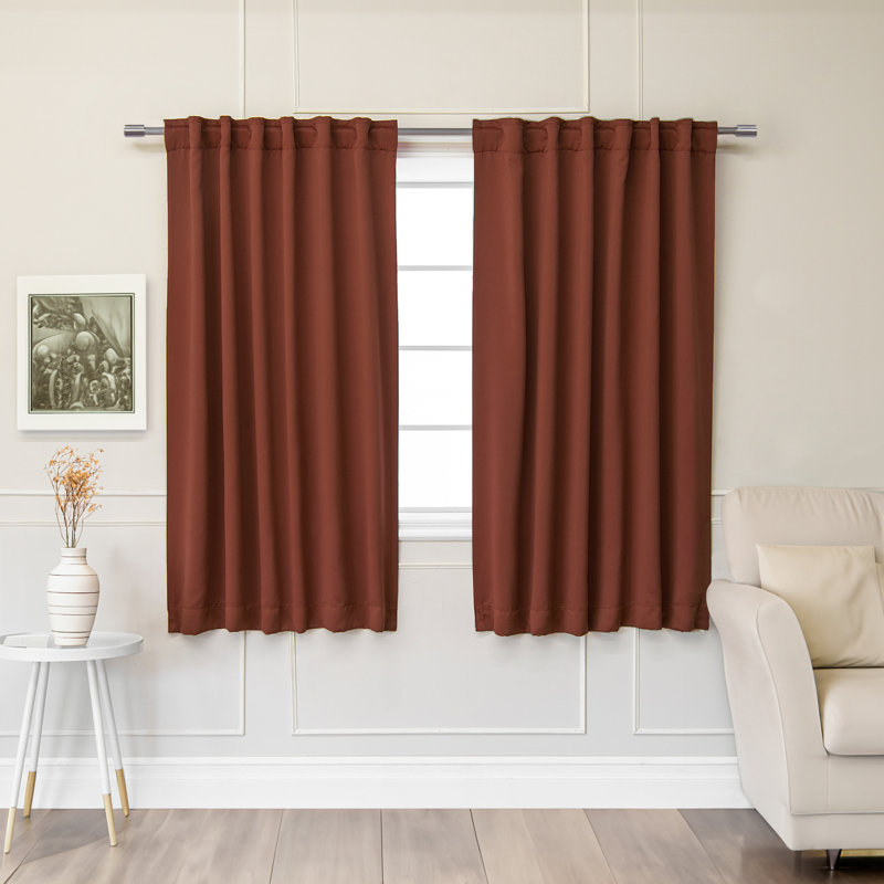 Bantam Solid Blackout Thermal Rod Pocket Curtain Panels, 52" W x 63" L, Chestnut
